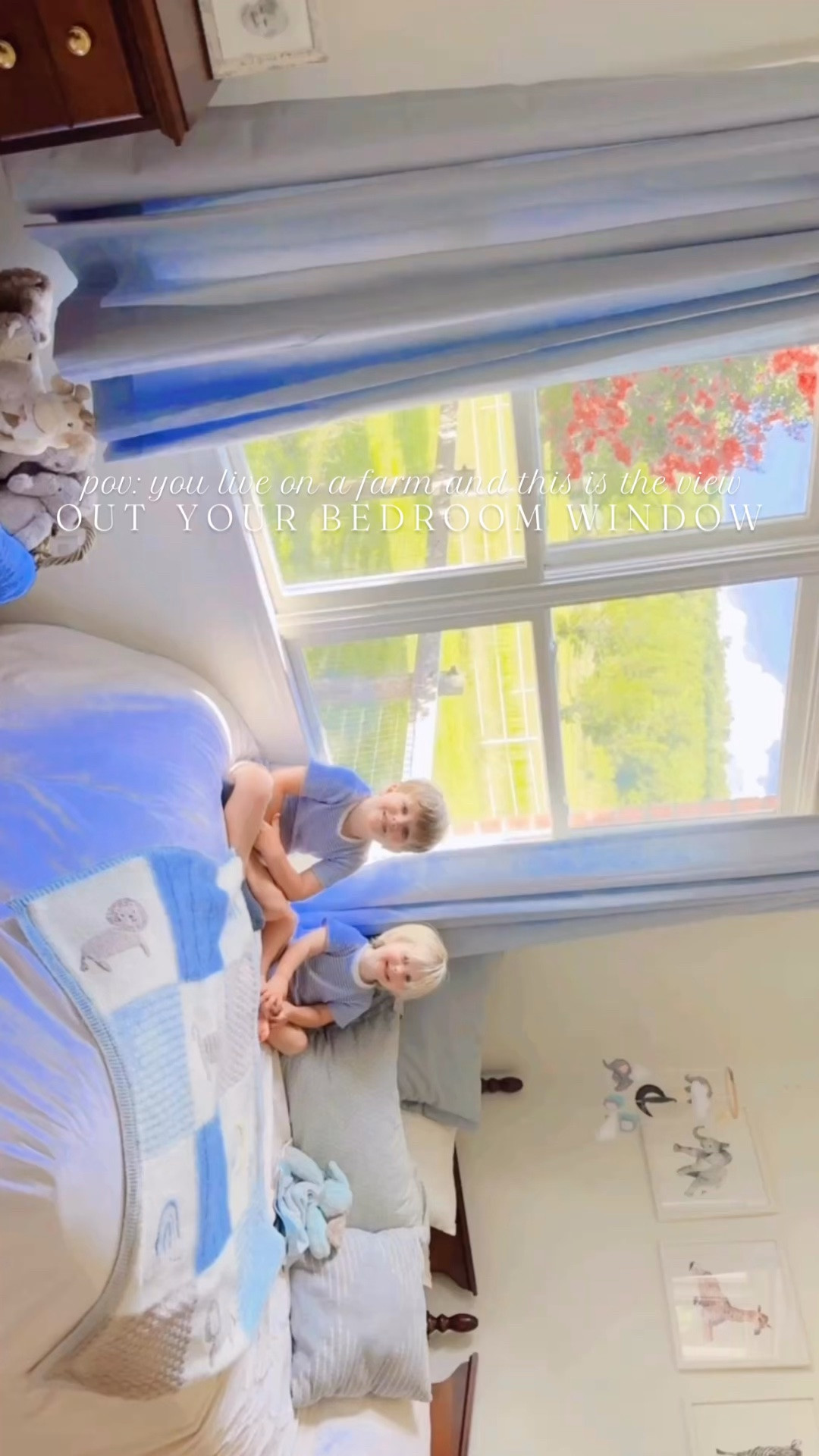 While I was writing ✍🏼 yesterday’s blog post ✨ (make sure to go check it out on the @emilymabrycreative blog 🩵 if you haven’t already 🫶🏽), I came across this little clip 🎞️ from a couple weeks ago and if this isn’t the most nostalgic 🥰 farm 🌾 bedroom view 🌸  for these little country cuties 👶🏼👶🏼… I don’t know what is!! 🤭 And they are always constantly watching the “deer deer” 🦌 and horsie/donkey 🐴🫏 friends out this sweet window 🪟, too!! 🤗 What a sweet childhood these babies get to have out here… a dream 💭 come true!! 😍🌳🤍 #happysundayyall #countrycuties #childhoodbedroom #brotherbesties #farmsweetfarm