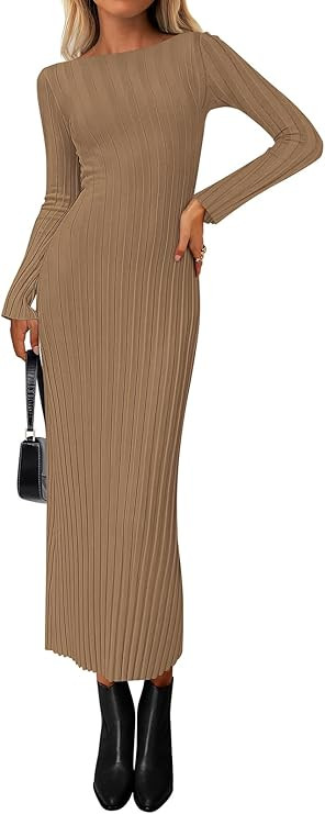 PRETTYGARDEN Womens Sweater Dress Fall 2025 Casual Boat Neck Long Sleeve Pullover Ribbed Knit Bod... | Amazon (US)