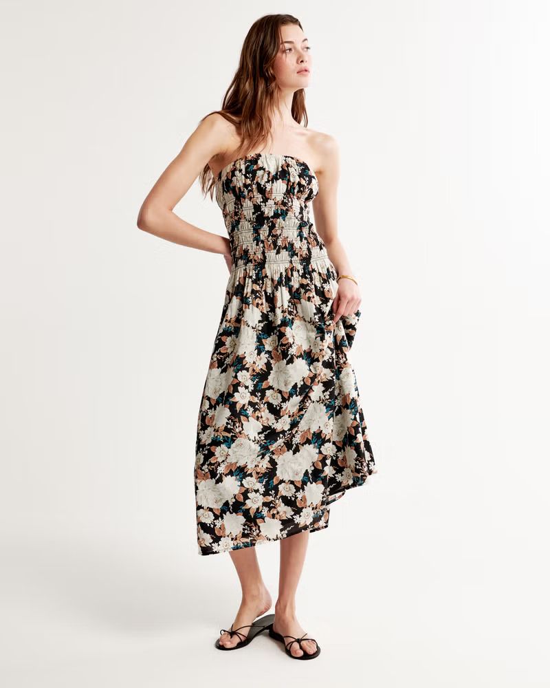 Strapless Drop-Waist Smocked Maxi Dress | Abercrombie & Fitch (US)