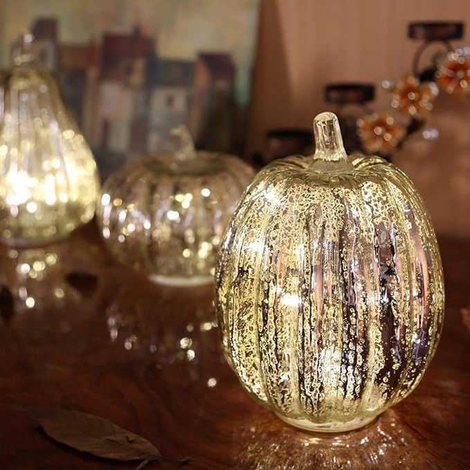 OSALADI Halloween Pumpkin Lights Battery Operated Mercury Glass Pumpkin Lantern Desktop Ornaments... | Amazon (US)