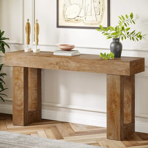 63-Inch Farmhouse Wooden Sofa Console Entryway Table for Living Room - Natural | Bed Bath & Beyond