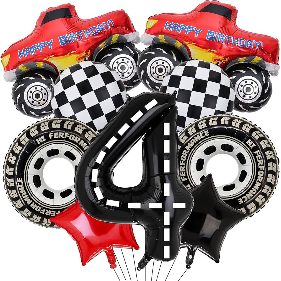 Truck Party Decorations, 9pcs Truck Birthday Number Foil Balloon for Truck 4th Birthday Race Car ... | Amazon (US)