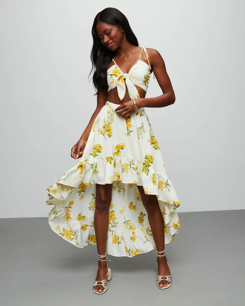 Summer Meadows Floral Front Tie Crop Top - Yellow - FINAL SALE | VICI
