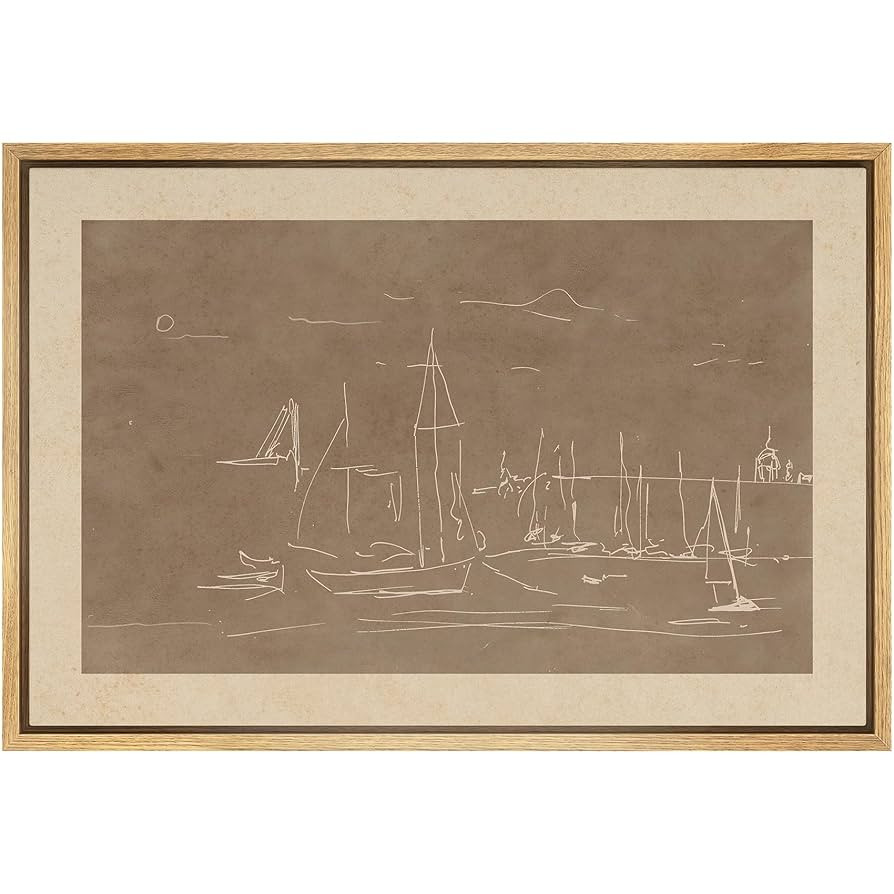 SIGNFORD Framed Canvas Print Wall Art Set Minimalist Harbor Scene Line Drawing Nautical Sketch of... | Amazon (US)