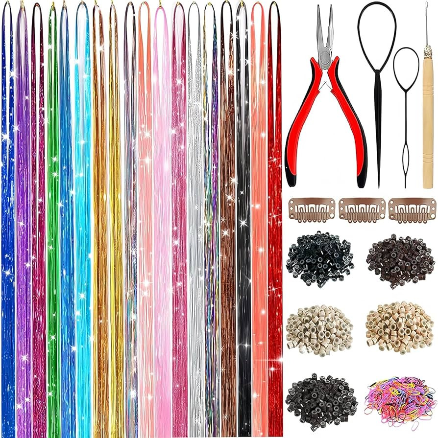 Hair Tinsel,18 Colors Hair Tinsel Kit for Girls 7600 Strands Fairy Tinsel Hair Extensions Hologra... | Amazon (US)