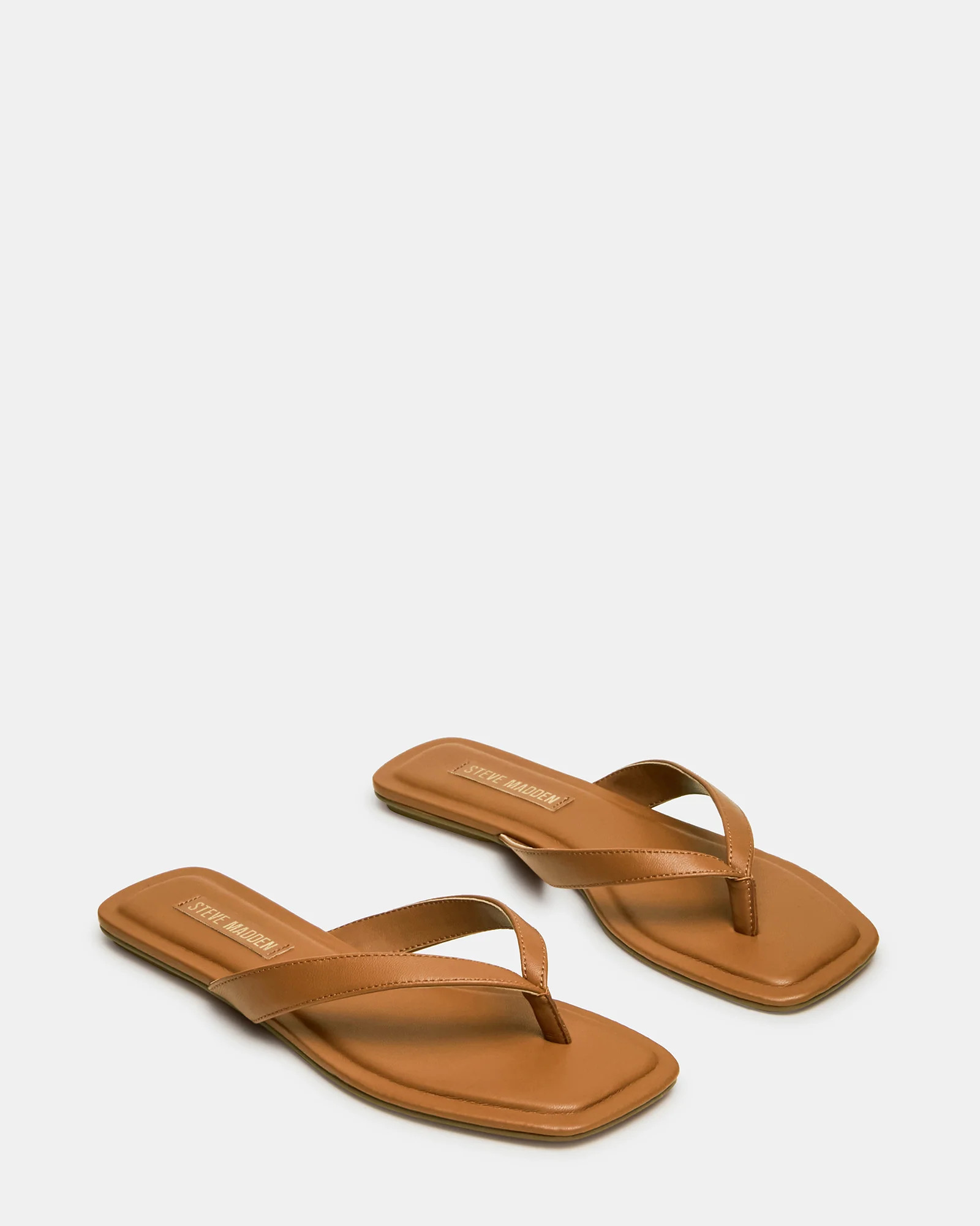 TRELLA Tan Leather Square-Toe Thong Women's Sandal | Steve Madden (US)