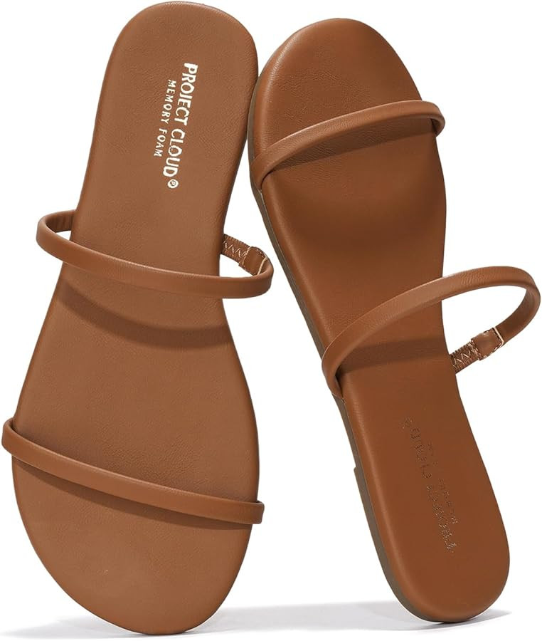 Project Cloud Summer Sandals for Women 2025 - Memory Foam Insole and Vegan Leather Beach Flip Flo... | Amazon (US)