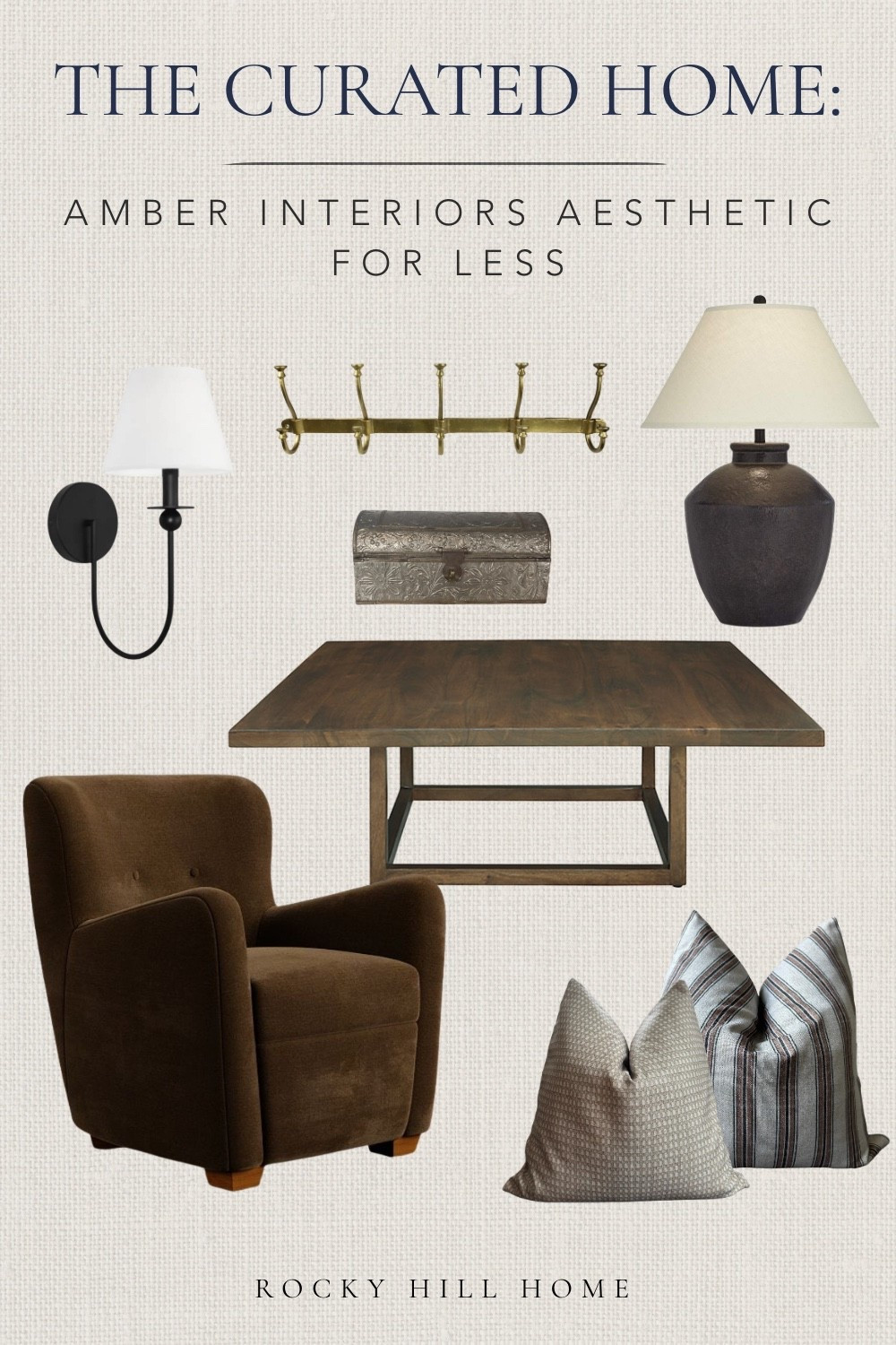 Obsessed with the Amber Interiors aesthetic but not the high-end designer price tag? I’ve rounded up the best aesthetic alternatives to help you achieve that organic, moody, and collected feel on a more realistic budget.

Pottery Barn brown velvet chair, square coffee table, inexpensive patterned pillows, brass coat hooks, modern traditional wall sconce, vintage box, table lamp

#LTKHome #LTKSaleAlert #LTKFindsUnder50