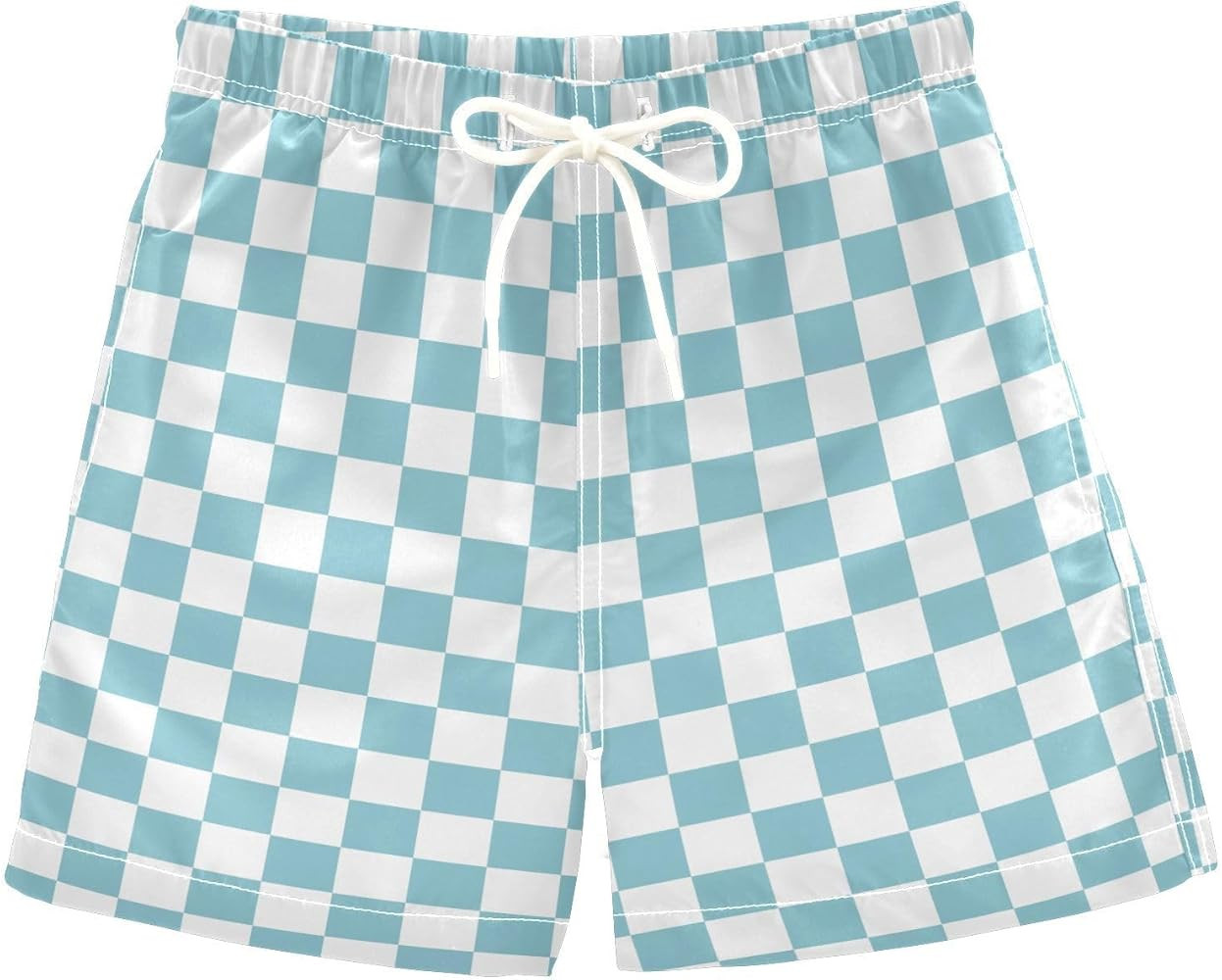 White Blue Checkered Square Boys Swim Trunks Buffalo Checkered Plaid Toddler Beach Board Shorts B... | Amazon (US)
