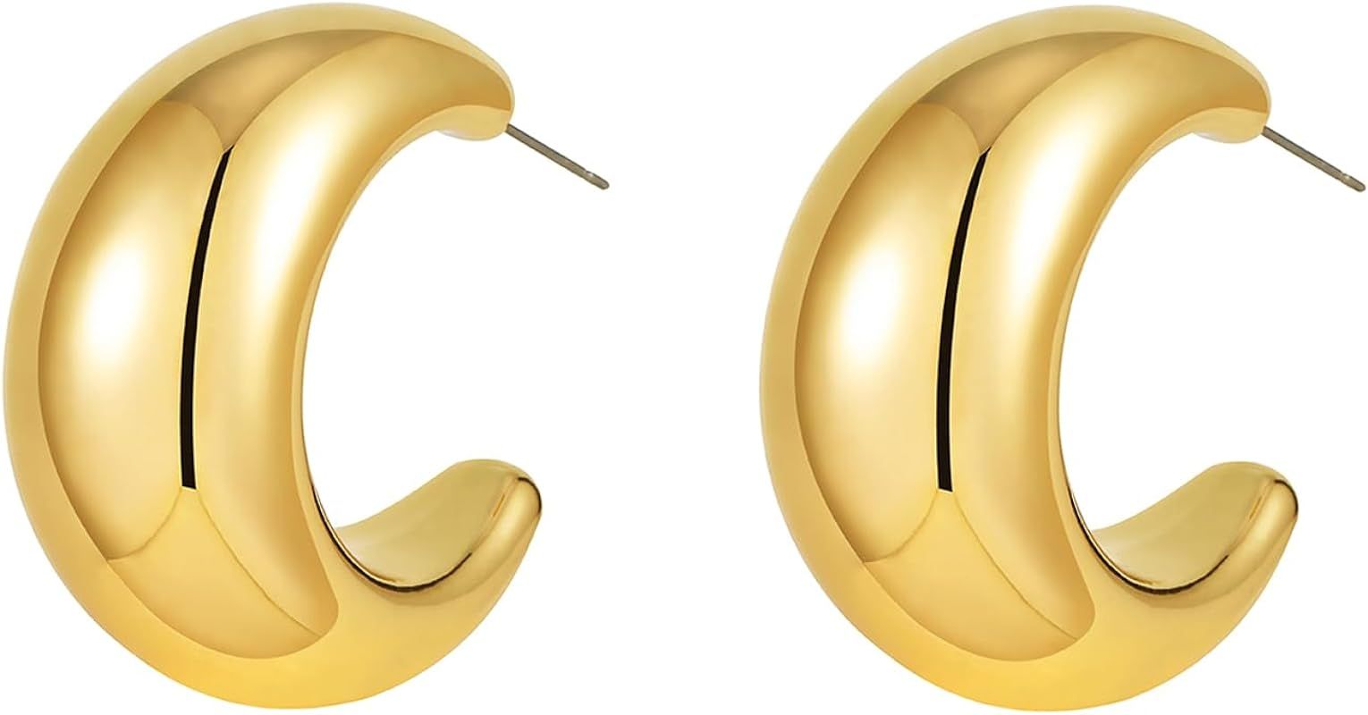 Chunky Gold Hoop Earrings for Women Girls, Lightweight Hollow Open Hoops Tear Drop Waterdrop Earr... | Amazon (US)