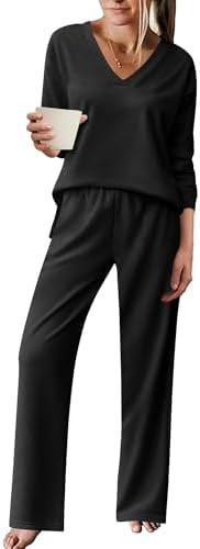 Ekouaer Pajama for Womens Set Ploar Fleece Long Sleeve Lounge Sets Fall Pjs V Neck Comfy Sleepwea... | Amazon (US)