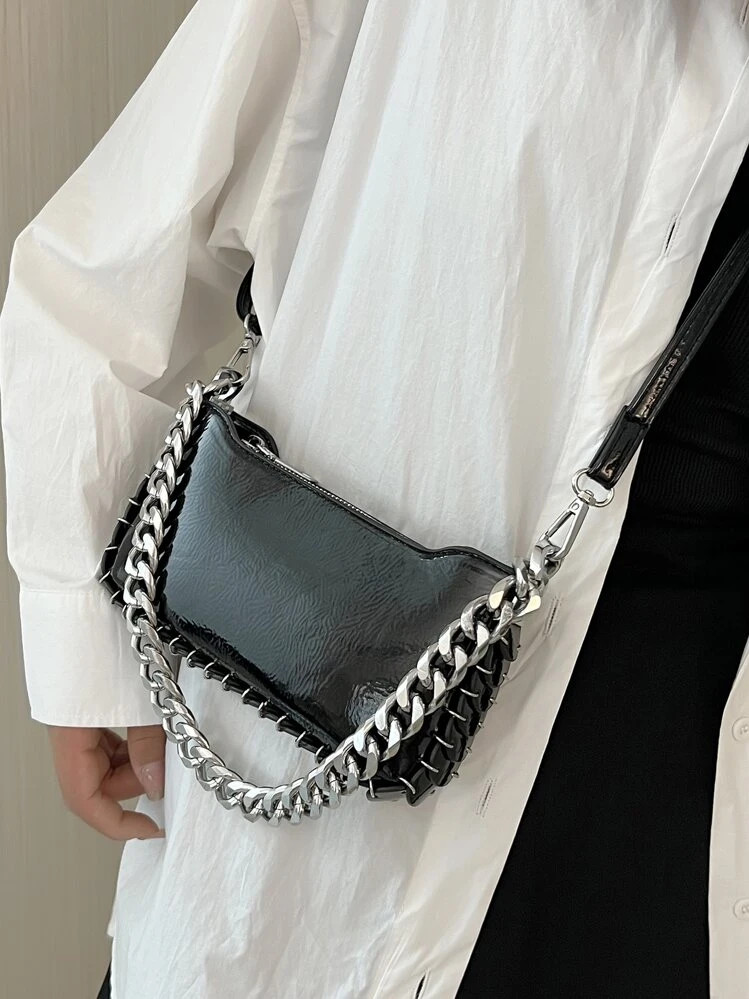 Classic Fashionable Personality Chain Shoulder Bag Simple And Versatile Solid Color Elegant Foreign Style Lightweight Adjustable Shoulder Strap Crossbody Bag Suitable For Street Shooting Parties Work Commuting And Shopping. | SHEIN