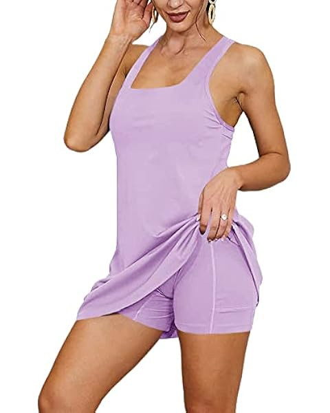 Women's Tennis Dress, Workout Golf Dress Built-in with Bra & Shorts Pocket Sleeveless Athletic Dr... | Amazon (US)