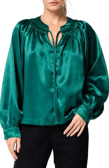 CIEBON Sona Satin Blouse in Green at Nordstrom Rack, Size Small | Nordstrom Rack