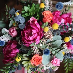 Wedding Bouquet,Pink Peonies Bouquet,Yellow Billy balls bouquet,Faux Bridal Bouquet,Keepsake Brid... | Etsy (US)