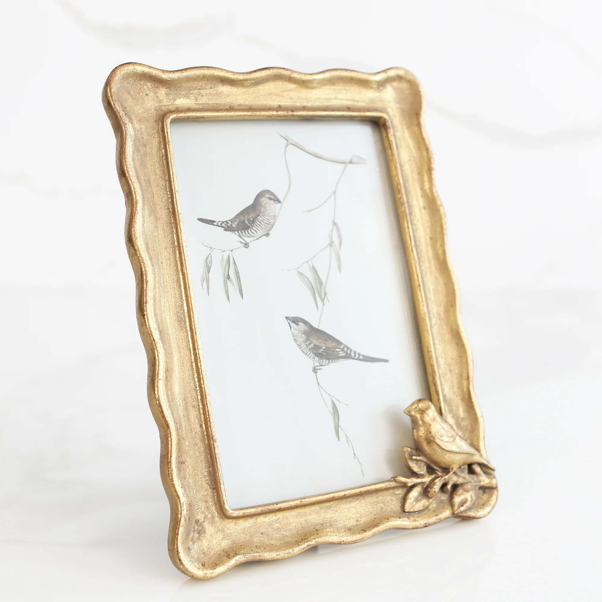 Gold Ruffled Frame with Bird 4x6 | Interior Delights