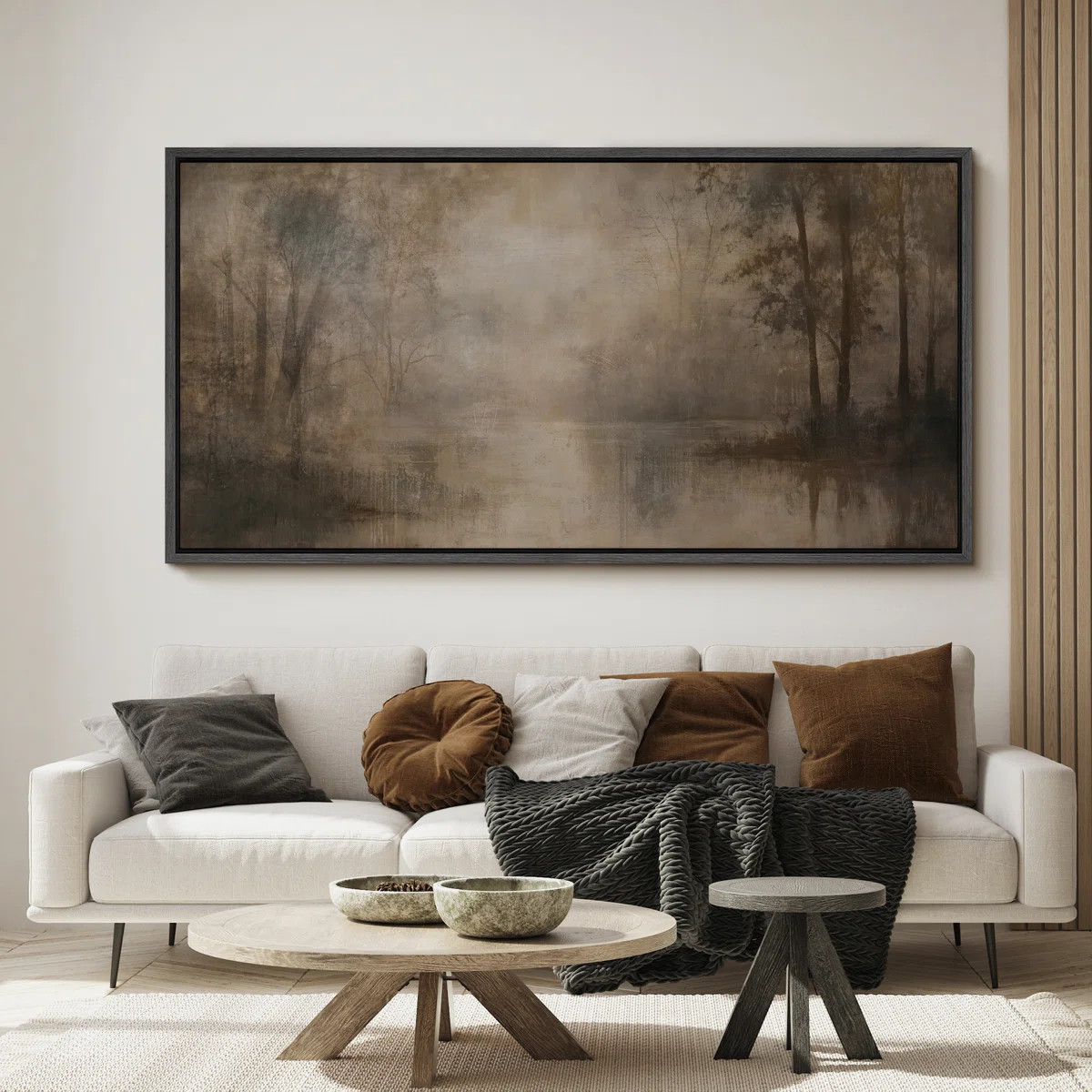 Misty Forest River Scene Framed Canvas Wall Art - Moody Neutral Nature Landscape for Rustic or Tr... | Wayfair North America