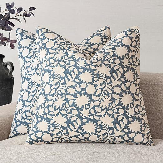 Foindtower Set of 2 Decorative Neutral Floral Throw Pillow Covers Accent Farmhouse Cushion Covers... | Amazon (US)