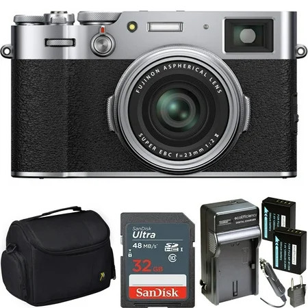 FUJIFILM X100V Digital Camera (Silver) with Sandisk 32GB Memory Card | Carrying Case | 2x Spare Batt | Walmart (US)