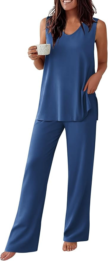 Ekouaer Womens Pajamas Set Sleeveless Lounge Sets Comfy Tank Top and Pants Pjs Set V Neck 2 Piece... | Amazon (US)