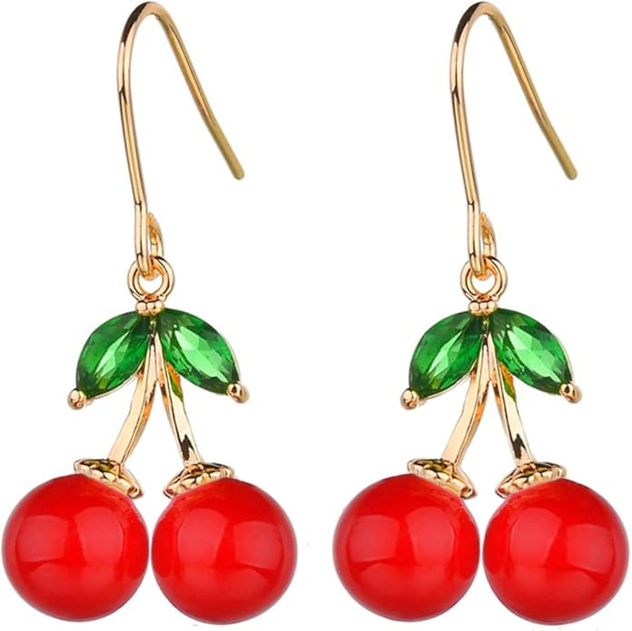 VONSSY Cherry Earrings | Simulated Gemstones Drop Dangle Red Earrings | Stylish Platinum/Rose Gol... | Amazon (US)
