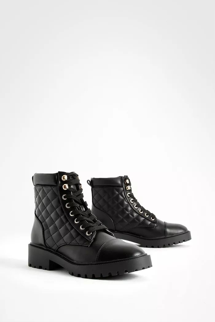 Quilted Combat Boots | boohoo (US & Canada)
