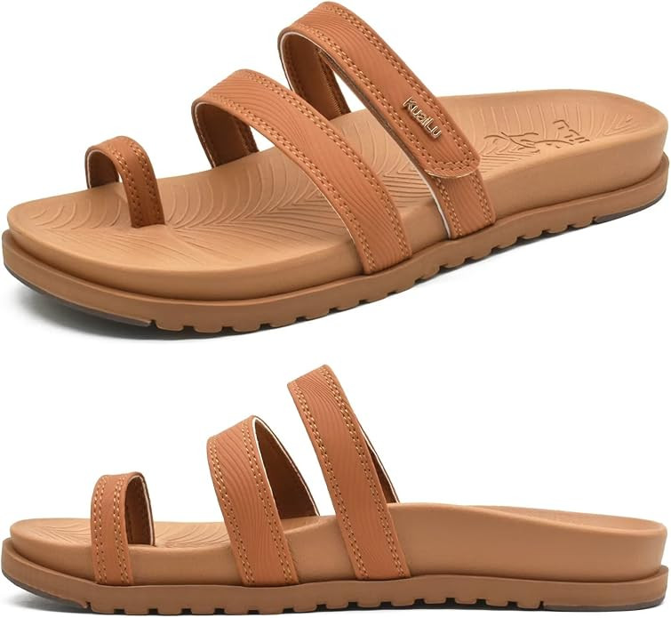 KuaiLu Womens Slides Sandals with Plantar Fasciitis Arch Support Fashion Comfort Adjustable Flat ... | Amazon (US)