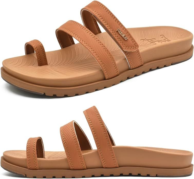 KuaiLu Womens Slides Sandals with Plantar Fasciitis Arch Support Fashion Comfort Adjustable Flat ... | Amazon (US)