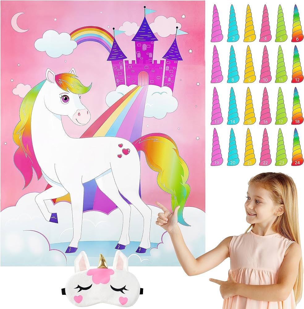 JOYIN Pin The Unicorn Horn Game -21'' x 28'' Unicorn Themed Party Games with 24 PCs Horn Stickers... | Amazon (US)