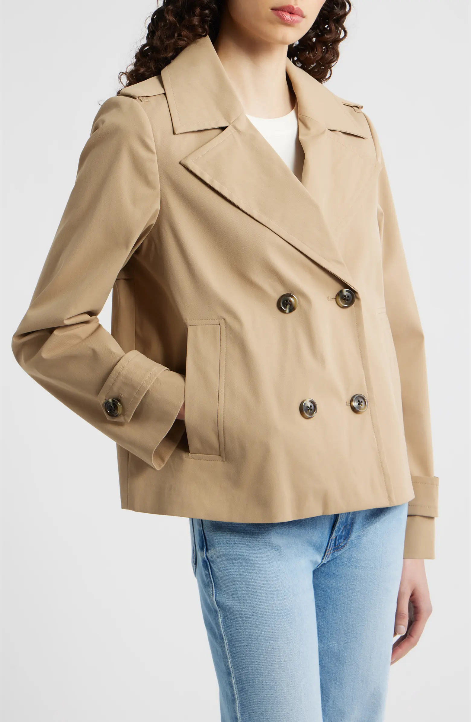 Water Resistant Double Breasted Short Trench Coat | Nordstrom