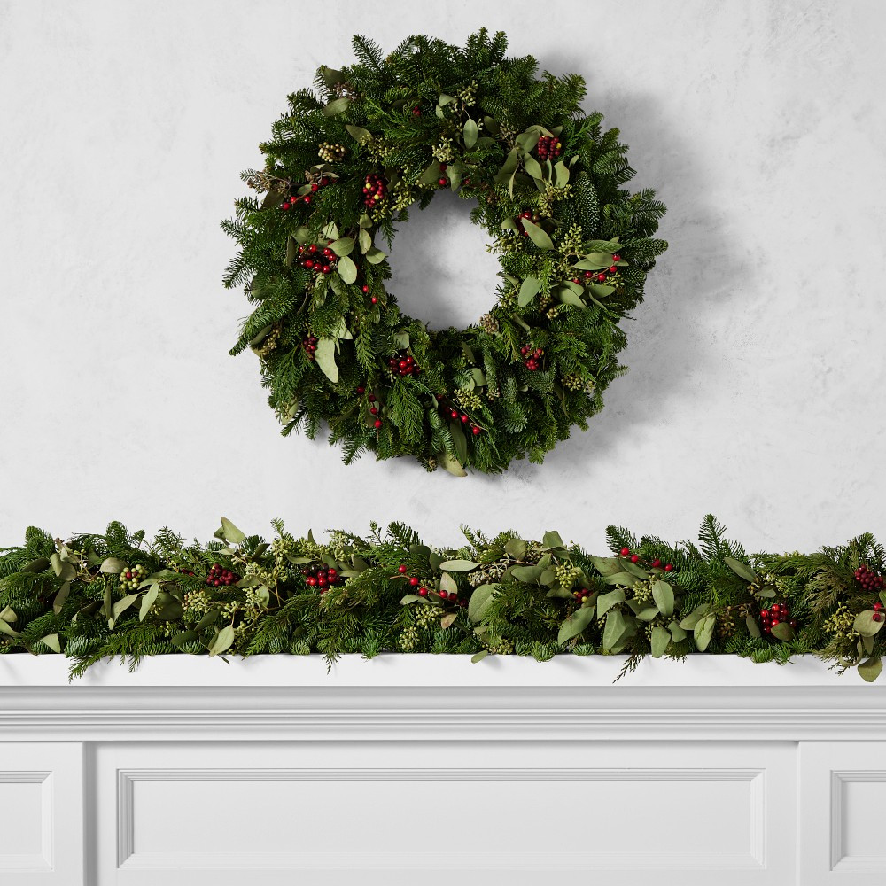 Cedar Berry Eucalyptus Live Wreath &amp; Garland | Williams-Sonoma