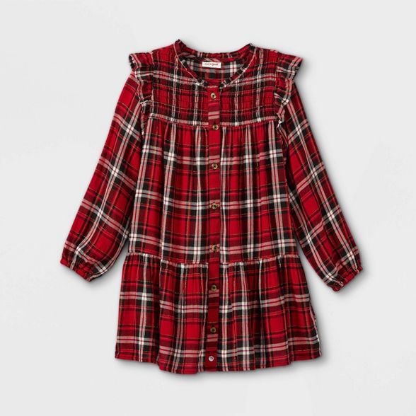 Girls' Plaid Woven Long Sleeve Dress - Cat & Jack™ | Target