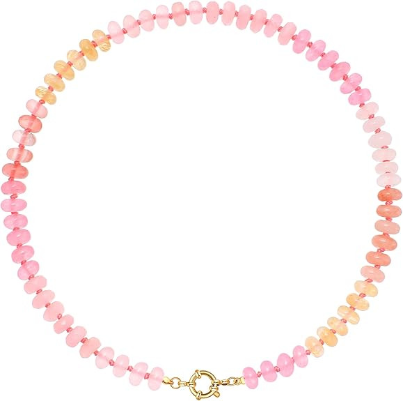 LALAPPLE Colorful Beaded Gemstone Necklace for Women, Boho Rainbow Bead Choker with Natural Stone... | Amazon (US)