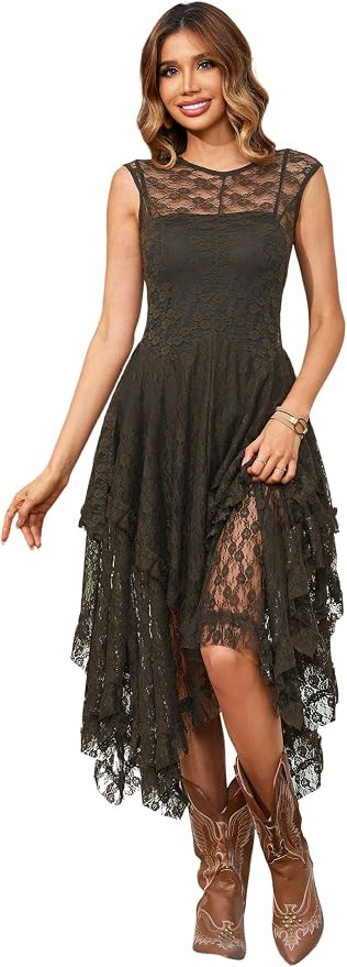 R.Vivimos Womens Lace Long Dress with Slip Two Pieces | Sleeveless, Backless, Asymmetrical Layere... | Amazon (US)