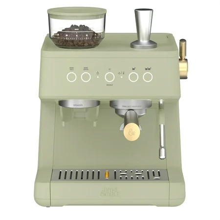 Thyme & Table Barista Grade Espresso Machine with 15-Bar Pressure, Conical Burr Grinder and Steam Wand, Eucalyptus Green | Walmart (US)