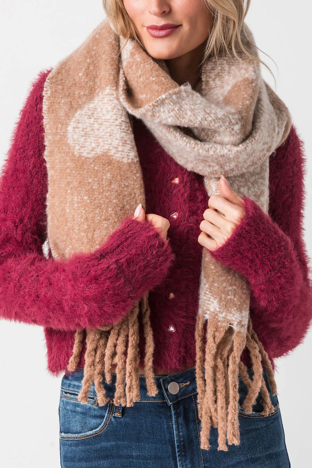 Look by M Knitted Heart Tassel Scarf | Social Threads