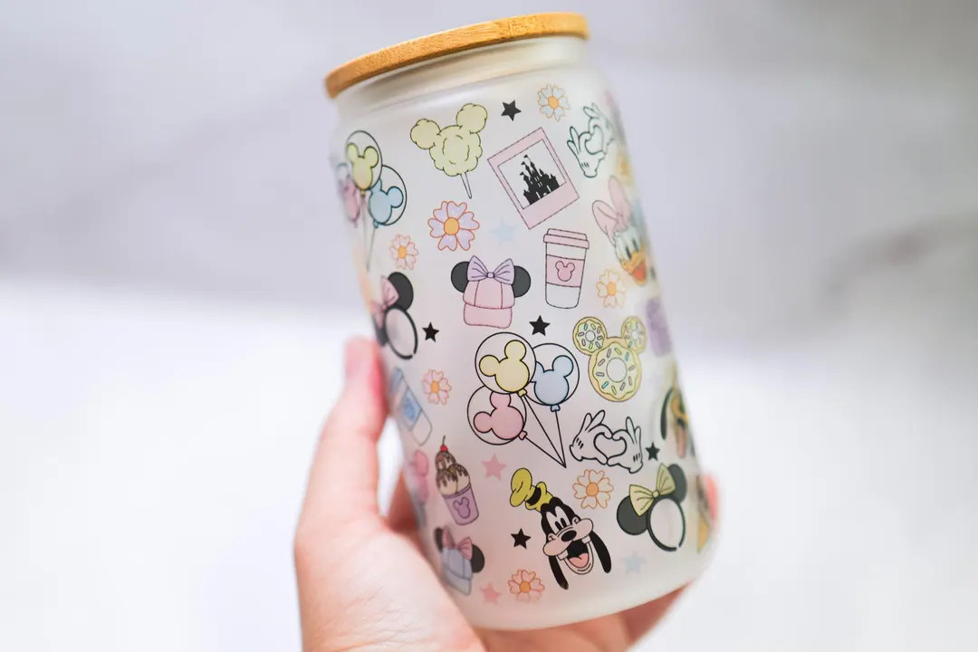 Mickey Snacks Glass Cup W/ Bamboo Lid - Etsy | Etsy (US)