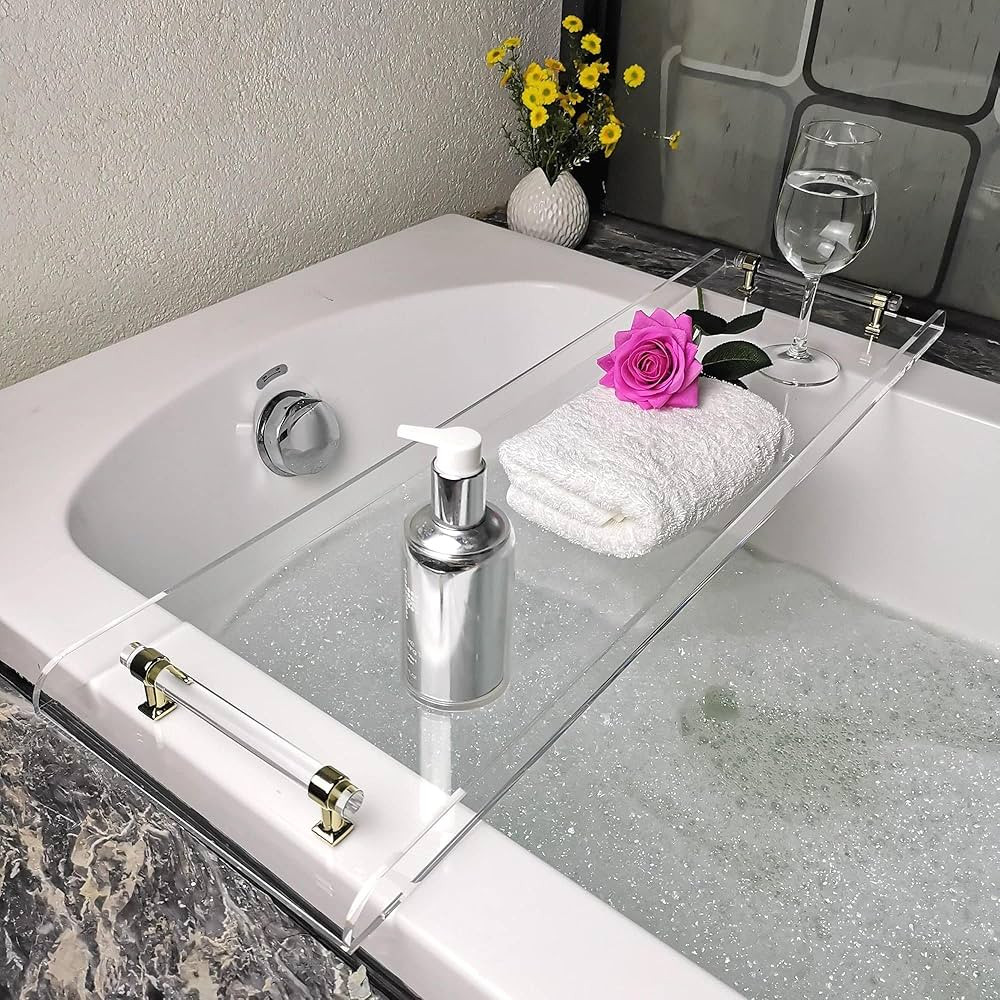 31" Gold Handle Clear Bathtub Caddy Tray for Luxury Bathroom Bath tub Table Caddy Tray Shelf for ... | Amazon (US)