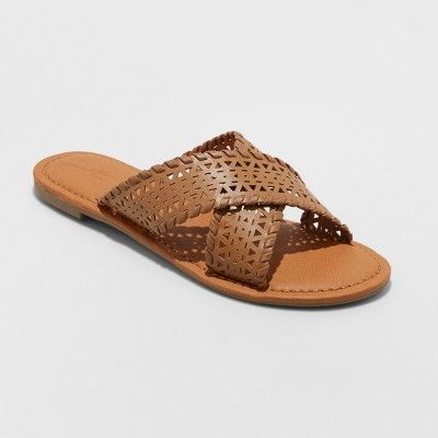 Women's Willow Laser Cut Crossband Slide Sandals - Universal Thread™ | Target