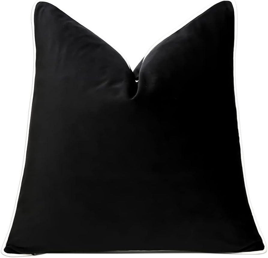 THE-TINOART Luxury Black and White Velvet Throw Pillow Covers 22x22 Inch, White Piping Contrast E... | Amazon (US)