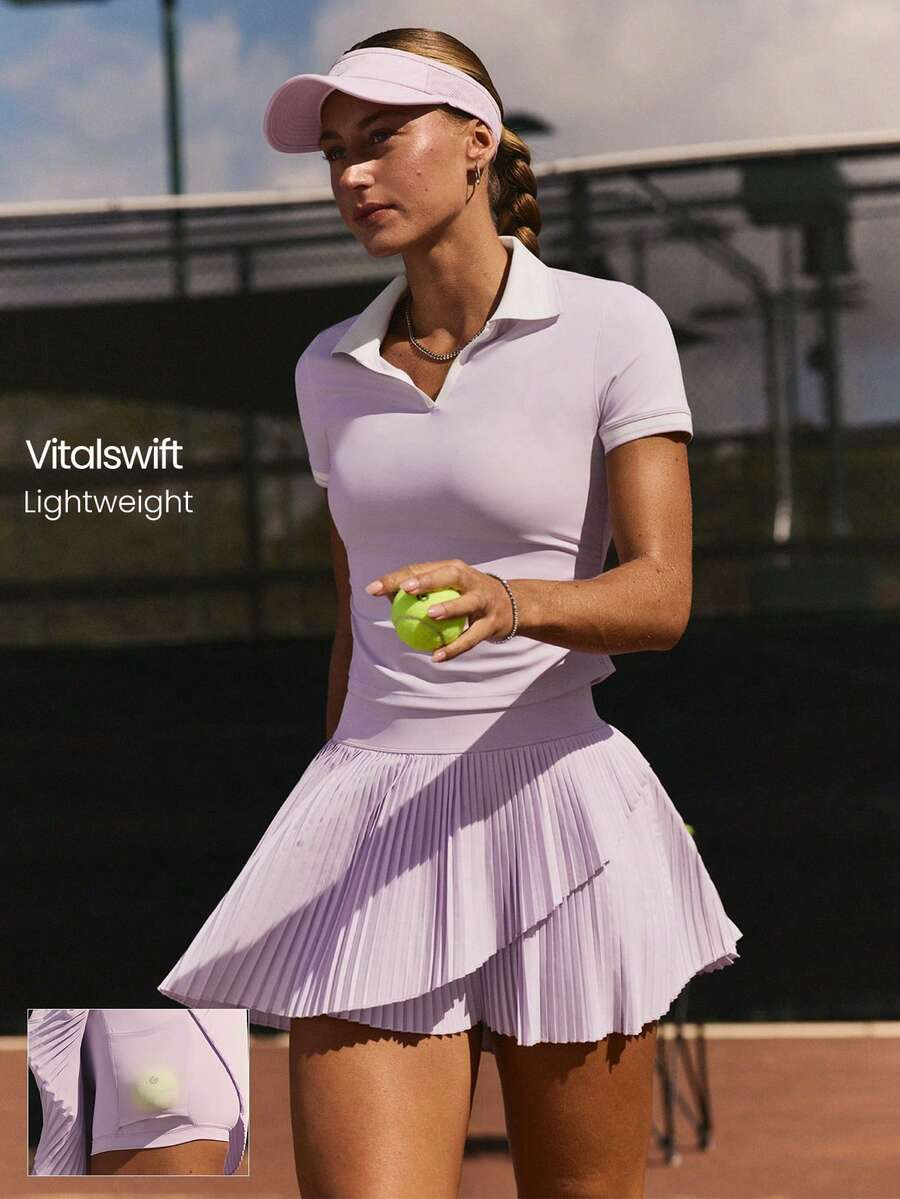 GLOWMODE FeatherFit™-Air Game, Set, Glow Lightweight Sun-Protective Asymmetric Pleated Tennis S... | SHEIN