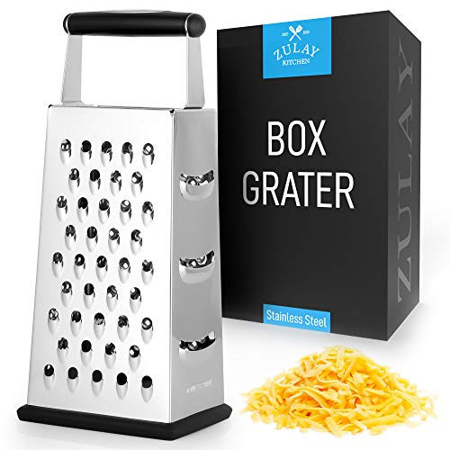 Zulay (Large) 4-Sided Cheese Grater - Stainless Steel Grater With Easy Grip Handle & Anti-Skid Base - Wide Grating Surface Box Grater With Sharp Blades For Parmesan Cheese, Ginger, Vegetables, & More | Amazon (US)
