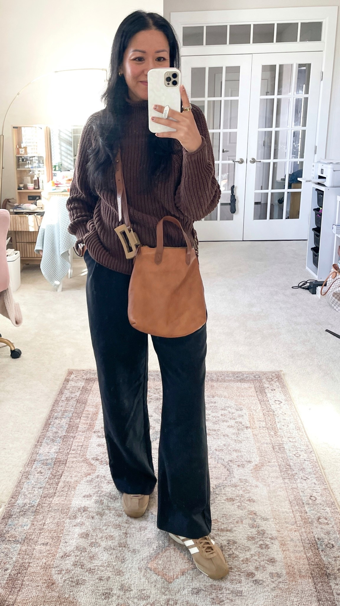 My exact sweater is older J.Crew. Wearing size small and 2R in pants
Sized down 1/2 in sneakers 

Fall outfits
Chocolate brown
Espressoo

#LTKOver40 #LTKootd #LTKSeasonal
