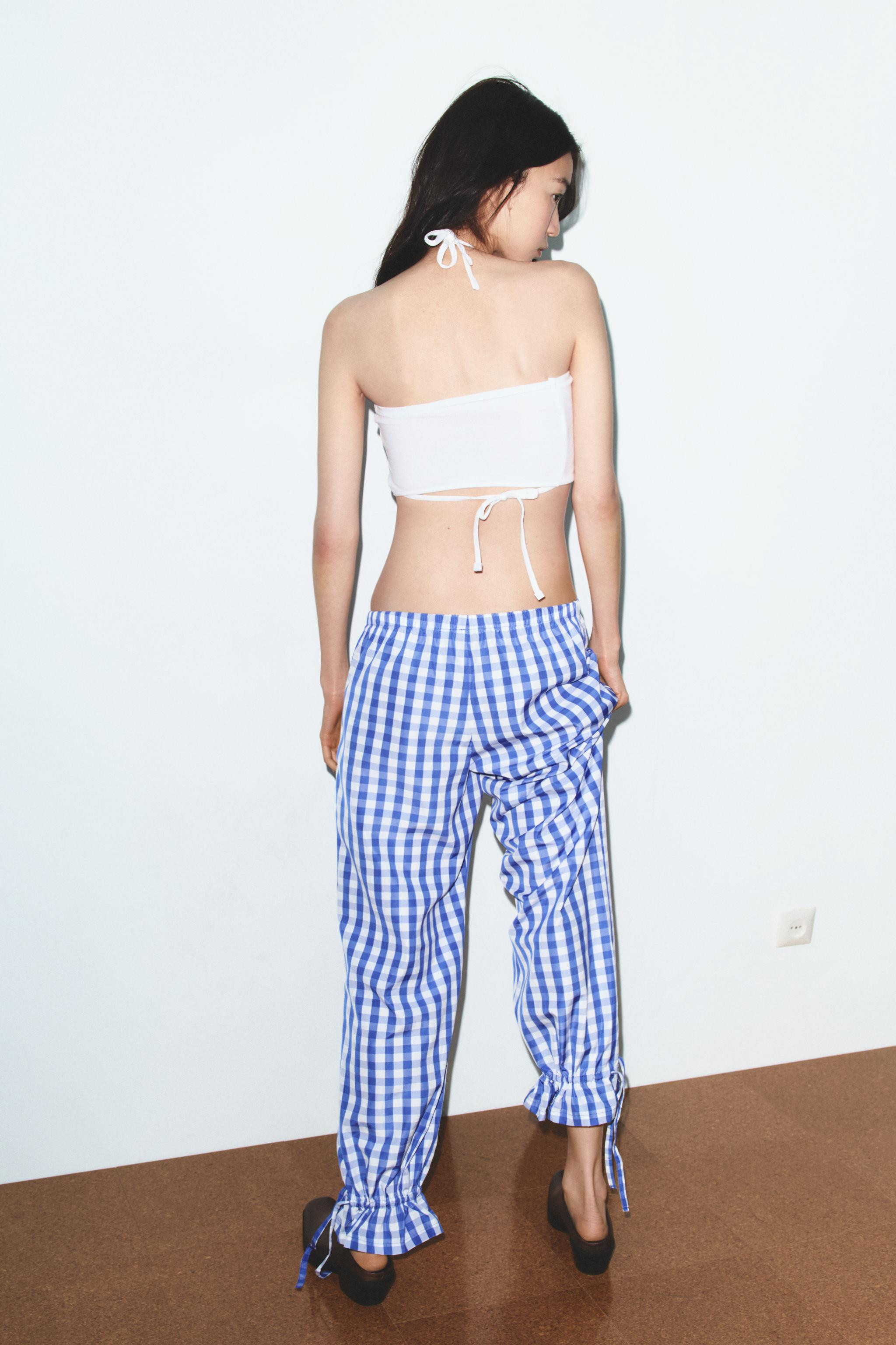 NYLON GINGHAM PLAID PANTS | Zara US
