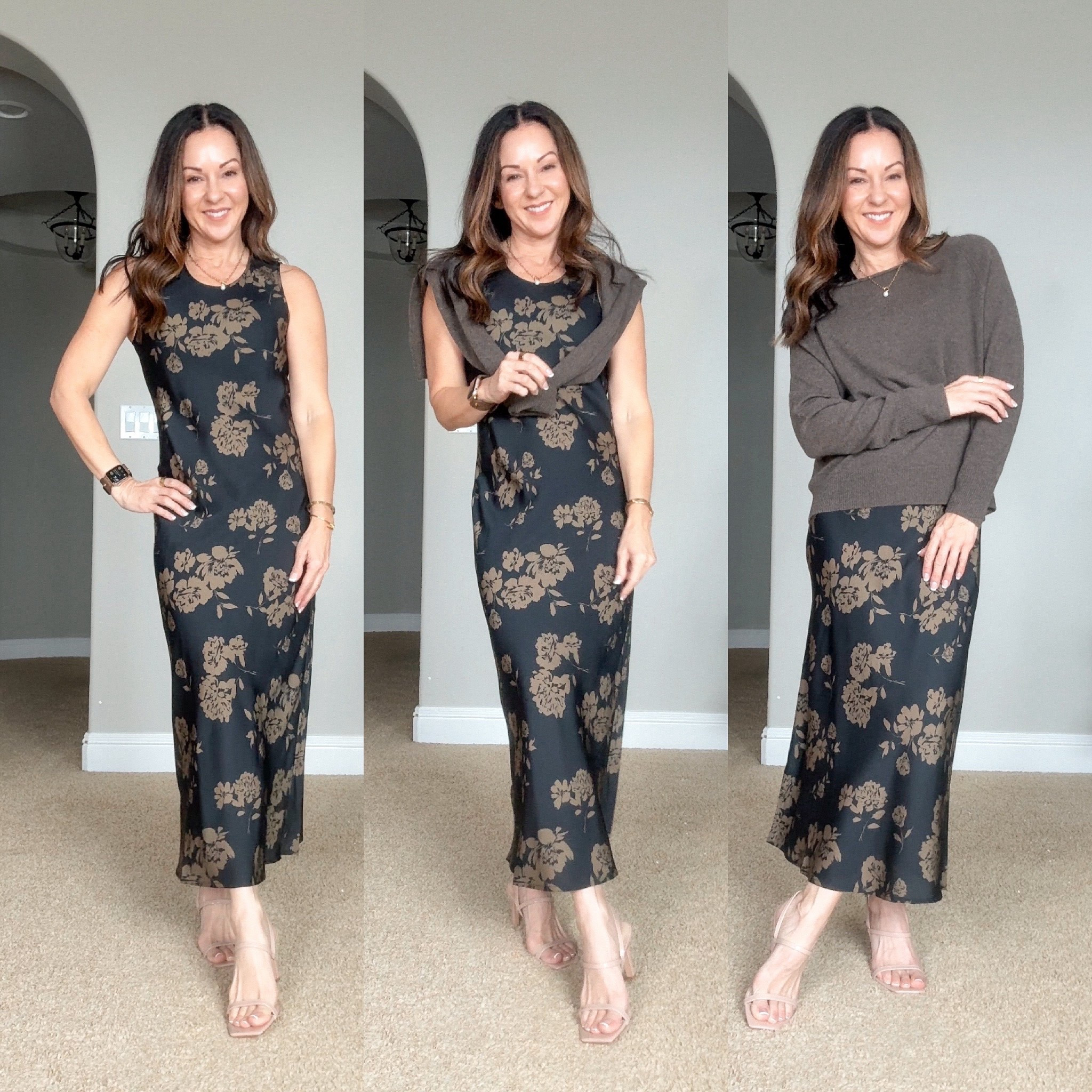 This washable silk dress is a must have for every woman’s closet! 
It comes in several color options and prints. It is lightweight and perfect for travel. 
You can wear this with a regular bra. 
You can wear it on its own or you can drape a sweater over your shoulders or wear a sweater over it and it will look like a sweater paired with a silk skirt. You can dress this up or down. It’s a closet staple!
For reference, I’m 5‘1“ tall, 110 LBS wearing a size XS.  
@onequince #quincepartner

#LTKPetite #LTKOver40 #LTKFindsUnder100