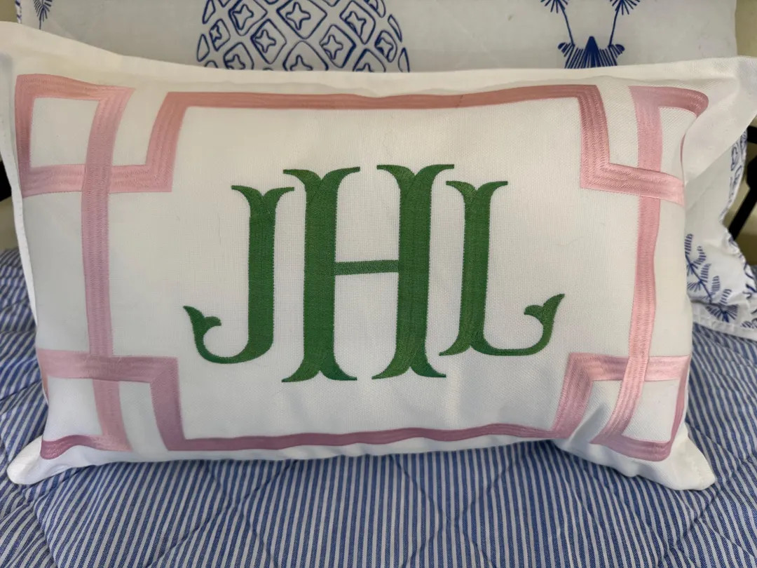 Monogram Pillow Cover, Pink Trim Pillow Cover, Dorm Bedding Accent Pillow, Girl Room Throw Pillow... | Etsy (US)