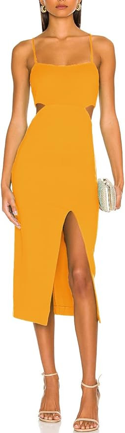 ALENDA DANMOS Women's Sleeveless Spaghetti Straps Sexy Backless Midi Dress Bodycon Slit Cutout Wa... | Amazon (US)