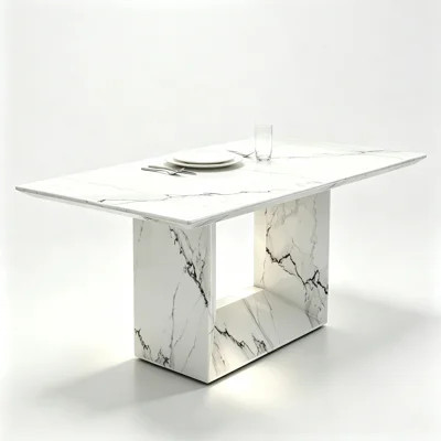 white marble patterned dining table   MDF | Wayfair North America
