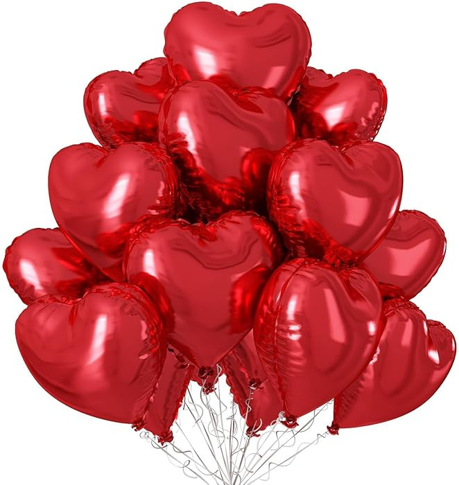 Red Heart Balloons,12Pcs 18 Inch Red Foil Love Heart Shaped Balloons for Girl Valentines Day Birt... | Amazon (US)