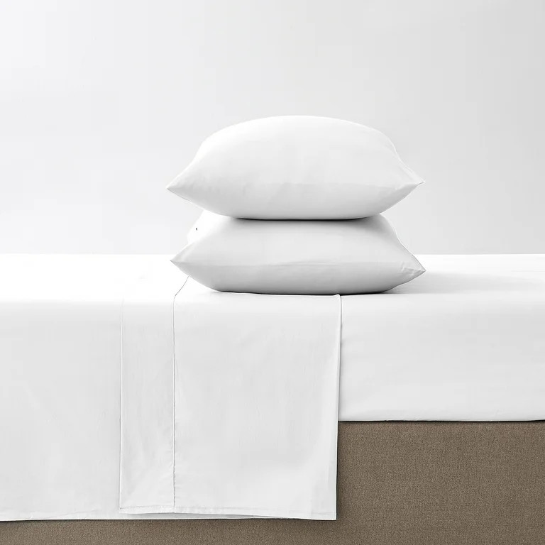 Color Sense 100% Cotton Percale Cool & Crisp 4-Piece Sheet Set Queen White | Walmart (US)